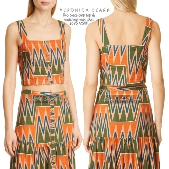 Veronica Beard 2 piece linen abstract crop top + maxiskirt set *shop@iamwarrior - Picture 5 of 14